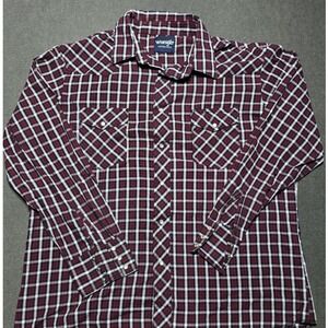 Wrangler Western Shirt Mens XL Long Sleeve Plaid Pearl‎ Snap Burgundy Cowboy